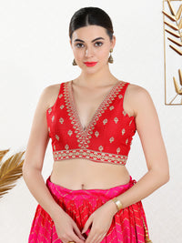 Vamas Machine Emvroidery V Neck Sleeveless Blouse With Waist Yoke