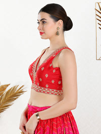 Vamas Machine Emvroidery V Neck Sleeveless Blouse With Waist Yoke