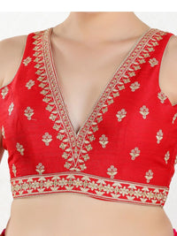 Vamas Machine Emvroidery V Neck Sleeveless Blouse With Waist Yoke