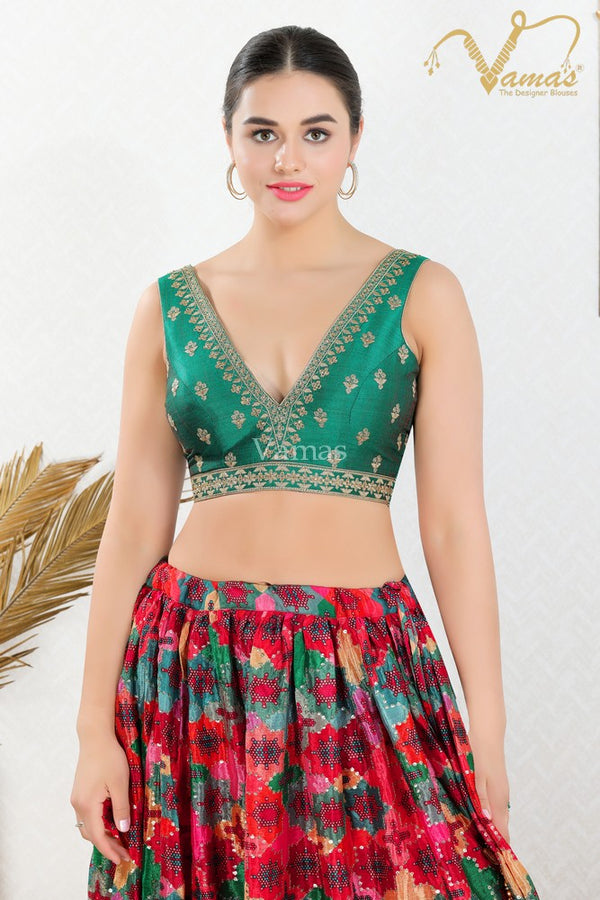 Vamas Women's Mulbury Silk Padded Back Open Sleeveless Saree Blouse ( KP-273NS )