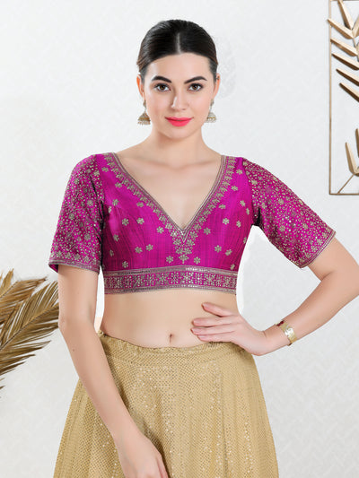 V Neckline And Yoke Embroidered Wedding Wear Blouse