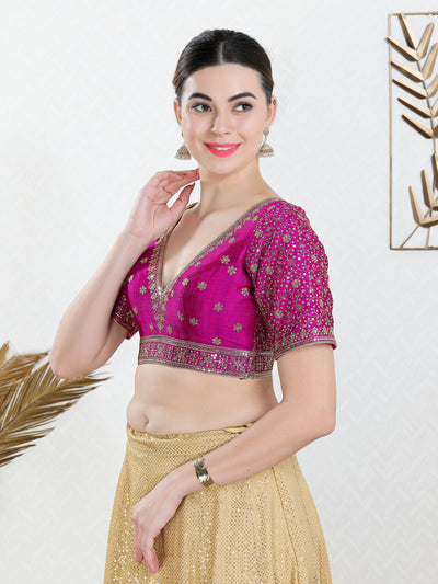 V Neckline And Yoke Embroidered Wedding Wear Blouse