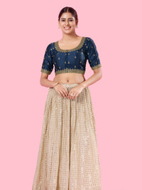 Round Neck Machine Embroidery Wedding Wear Blouse