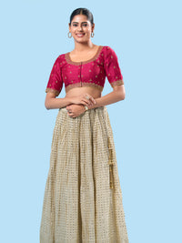 Round Neck Machine Embroidery Wedding Wear Blouse