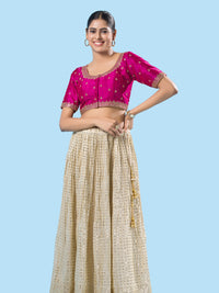 Round Neck Machine Embroidery Wedding Wear Blouse