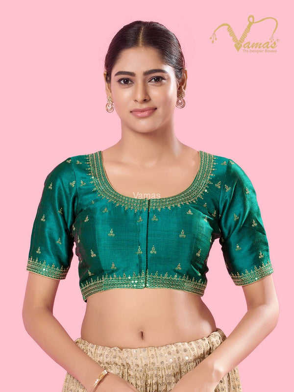 Vamas Women's Mulbury Silk Padded Front Open Elbow Sleeves Saree Blouse ( KP-290.ELB )