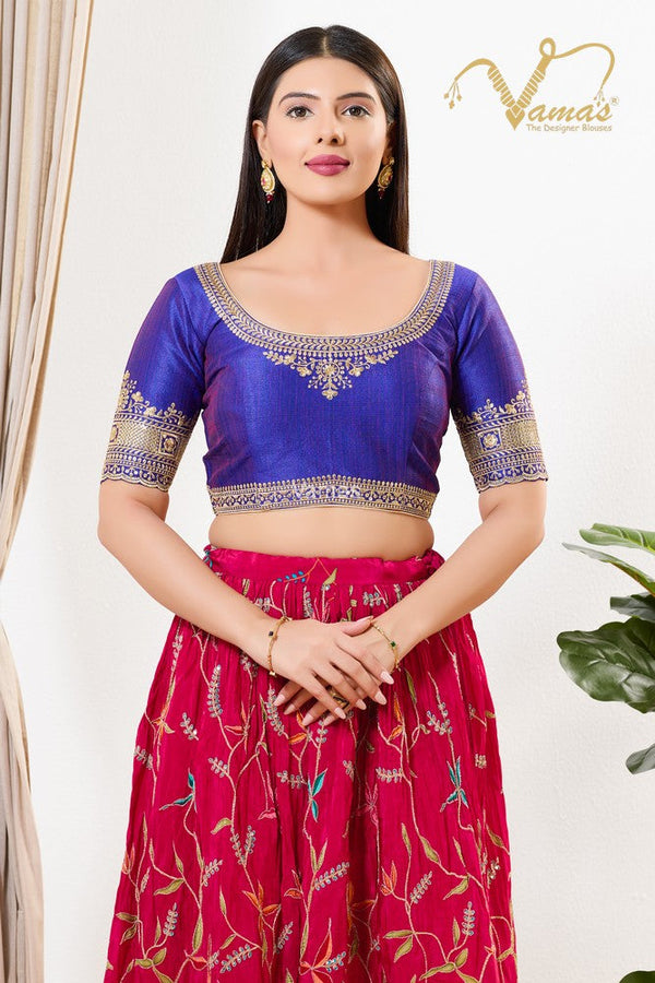 Vamas Women's Mulberry-Silk Padded Back Open Elbow Sleeves Saree Blouse ( KP-295.ELB )