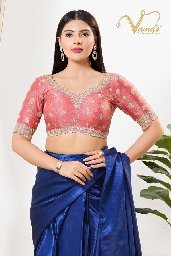 Vamas Women's Tissue Padded Back Open Elbow Sleeves Saree Blouse ( KP-296.ELB )