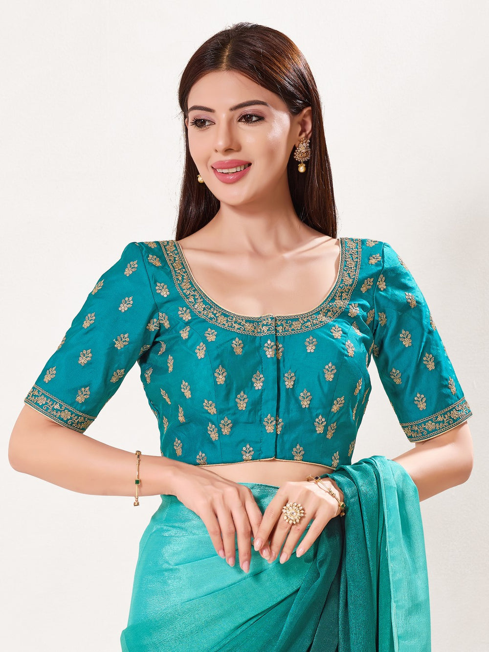 Designer Zari Embroidery Butti Neckline Silk Blouse