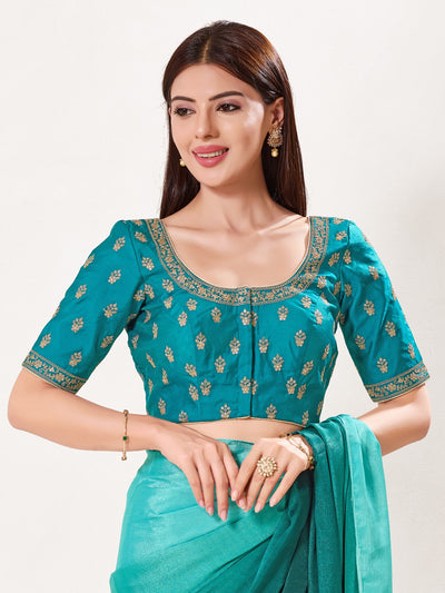 Designer Zari Embroidery Butti Neckline Silk Blouse