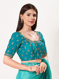 Designer Zari Embroidery Butti Neckline Silk Blouse