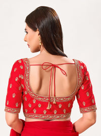 Designer Zari Embroidery Butti Neckline Silk Blouse