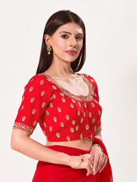Designer Zari Embroidery Butti Neckline Silk Blouse