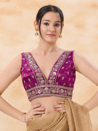 Gajji Silk Machine Zari Embroidery V Neck Blouse