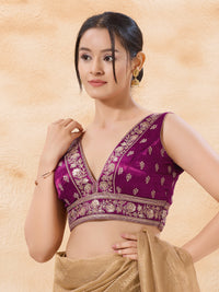 Gajji Silk Machine Zari Embroidery V Neck Blouse