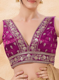 Gajji Silk Machine Zari Embroidery V Neck Blouse