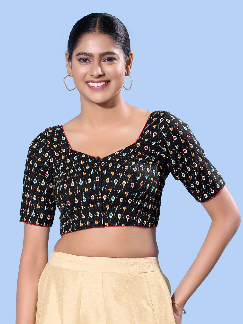 Cotton Printed Basic Elbow Sleeeves Blouse