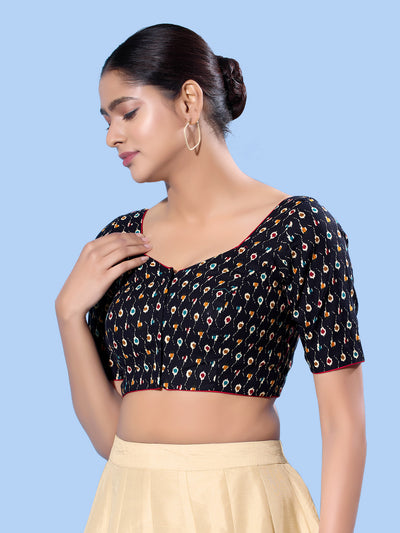 Cotton Printed Basic Elbow Sleeeves Blouse