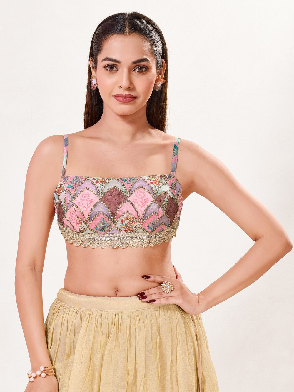 Multy Strappy Embroidered Blouse With Lace Waist