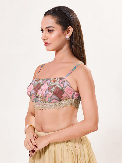Multy Strappy Embroidered Blouse With Lace Waist