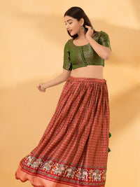 Brocade Round Neck Front Open Small Butti Blouse