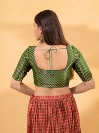 Brocade Round Neck Front Open Small Butti Blouse