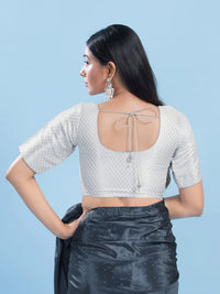 Brocade Round Neck Front Open Small Butti Blouse