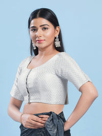 Brocade Round Neck Front Open Small Butti Blouse