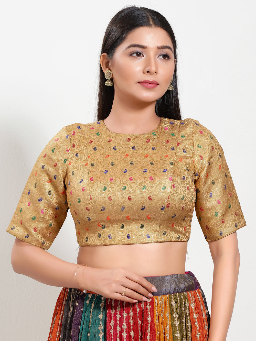 High Neck Golden Multi Brocade Blouse