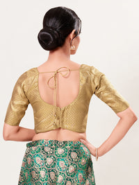 Gold Brocade Paan Neck Elbow Blouse