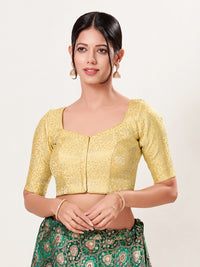 Gold Brocade Front Open Elbow Blouse