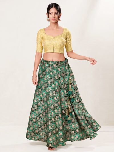 Gold Brocade Front Open Elbow Blouse