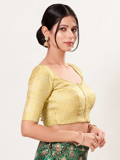 Gold Brocade Front Open Elbow Blouse
