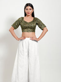 Gajji Silk Printed Paan Neck Blouse