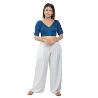 Slub Silk V Neck Solid Essential Blouse
