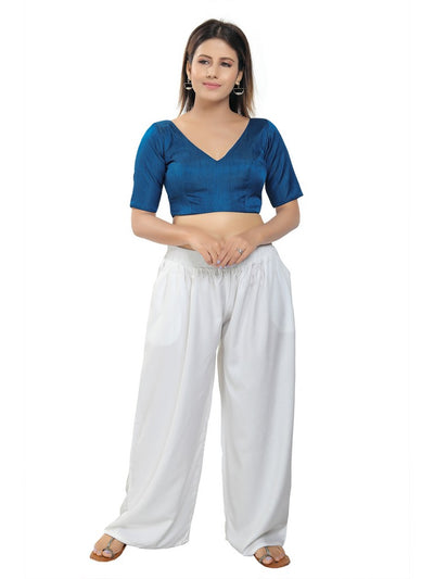 Slub Silk V Neck Solid Essential Blouse