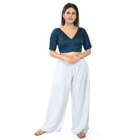 Slub Silk V Neck Solid Essential Blouse