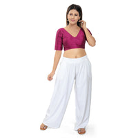 Slub Silk V Neck Solid Essential Blouse