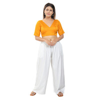 Slub Silk V Neck Solid Essential Blouse