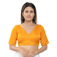 Slub Silk V Neck Solid Essential Blouse