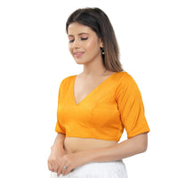 Slub Silk V Neck Solid Essential Blouse