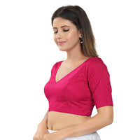 Slub Silk V Neck Solid Essential Blouse