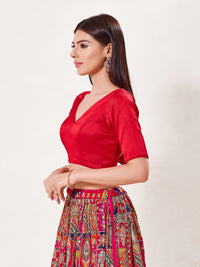 Slub Silk V Neck Solid Essential Blouse