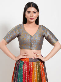 Delicate Weaved Brocade Front Open Blouse