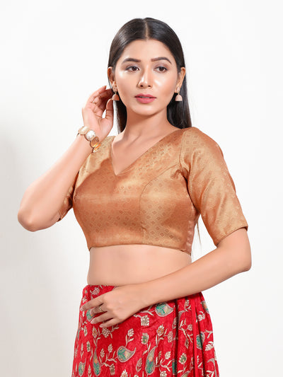 Golden Brocade V Neck Core Blouse