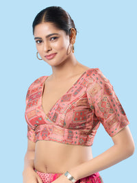 Position Printed Multi Brocade Overlap Blouse