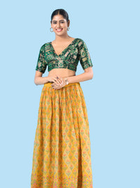 Position Printed Multi Brocade Overlap Blouse