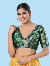 Position Printed Multi Brocade Overlap Blouse