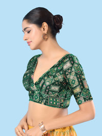 Position Printed Multi Brocade Overlap Blouse