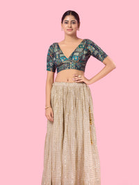Position Printed Multi Brocade Overlap Blouse
